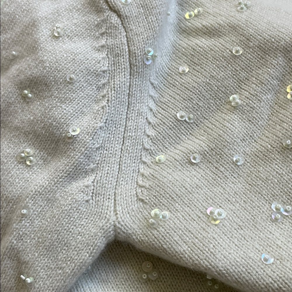 Doen Cashmere Pearl-Embellished Cream Women's Cardigan Sweater - Picture 12 of 14